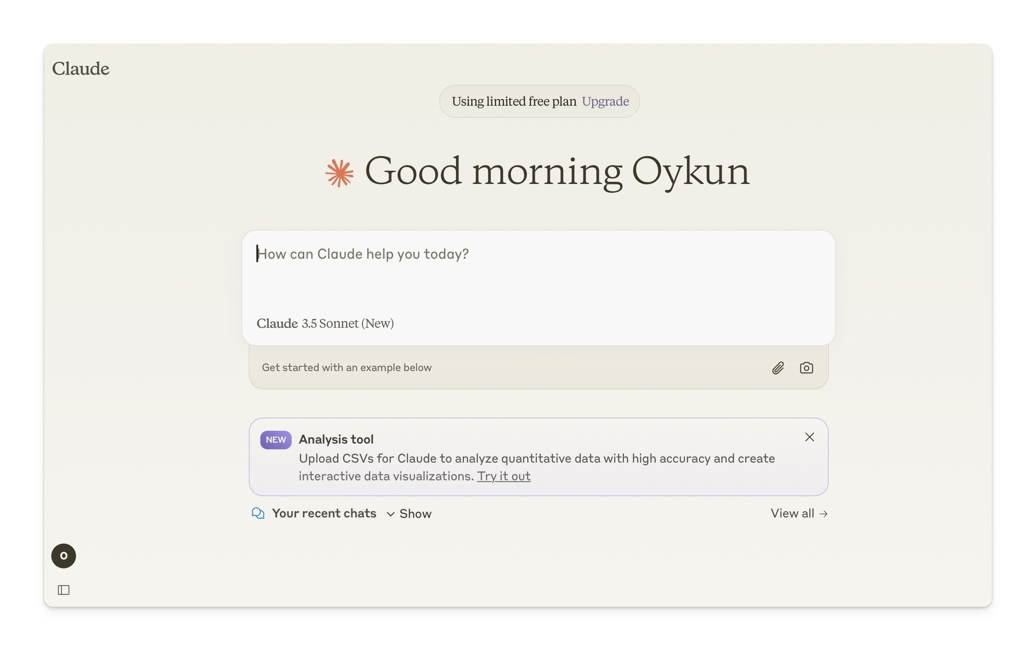 Claude.ai home page Open Input