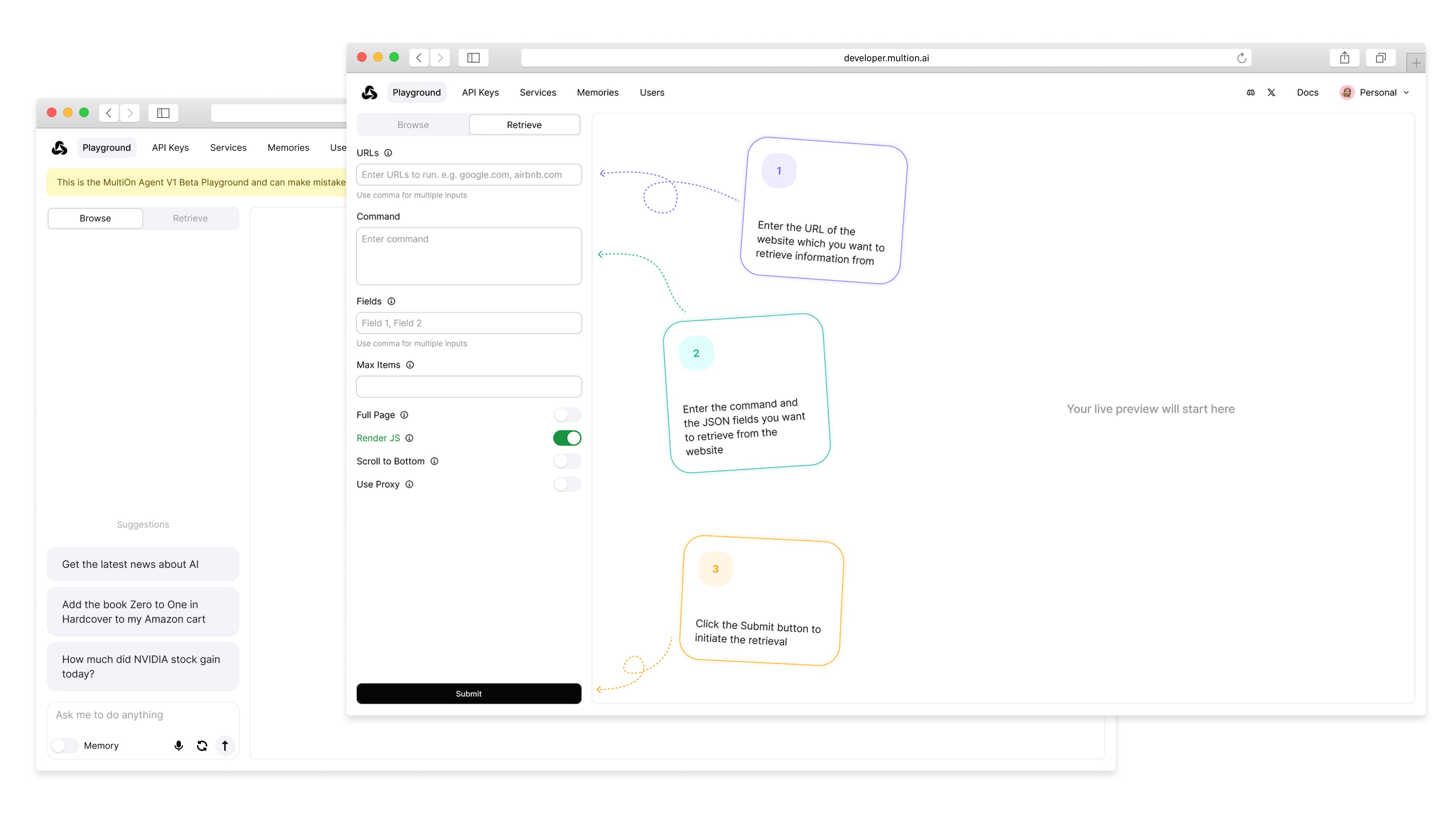 MultiOn - Developer platform
